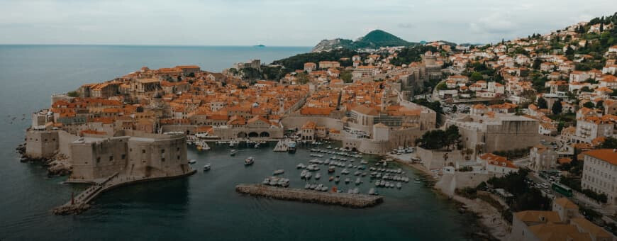 Aerial view of the coastline in Dubrovnik, Croatia.